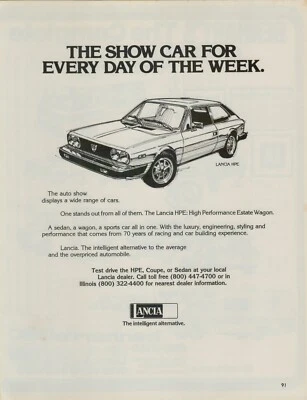 Lancia HPE 1977 vagón familiar de alto rendimiento coche inteligente anuncio impreso de colección Foto 1 de 2