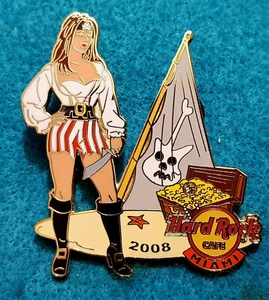 MIAMI CARIBBEAN SEXY PIRATE GIRL SKULL GUITAR FLAG & SWORD Hard Rock Cafe PIN LE - Picture 1 of 1