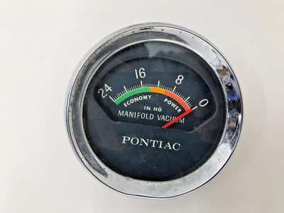 1964-67 Pontiac Manifold Vacuum Gauge Console Mounted Chrome Housing Instrument - Image 1 of 4
