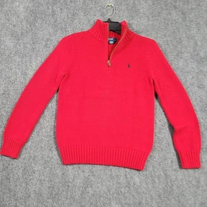 Polo Ralph Lauren Sweater Youth Medium 12/14 Red 1/4 Zip Knit Pony Mock Neck - Picture 1 of 9