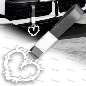 Thorned Heart JDM White Ring Tsurikawa Train Bus Car Handle Strap -Gray Nylon - Foto 1 di 6