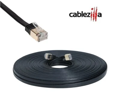 CAT7 Flat SFTP Ethernet Patch Cable 10Gbps Black Cord 6FT-100FT Multi-Pack LOT - Image 1 of 4