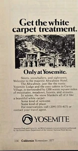 Anuncio impreso vintage 1977 Yosemite Ahwahnee Hotel Skiers Sightseers concesionario NPS - Imagen 1 de 4