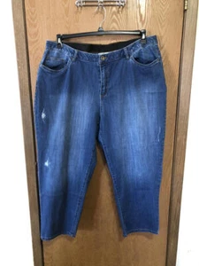 Catherines Med. Wash Distressed Crop/Capri Jeans 24W - Picture 1 of 10