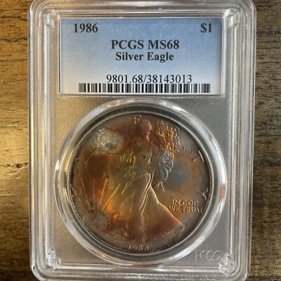 1986 American Silver Eagle PCGS MS68 1st Year Mintage/Beautifully Toned - Image 1 of 3