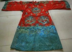 Red Chinese Qing Dynasty Emperors Formal Dress Embroidery Dragon Dragon Robe - Picture 1 of 5