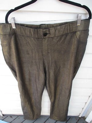 2 X женщин плюс искусственная муха полная длина блестящий золотой хлопковой смеси Jegging, новый с Ярлыками - Изображение 1 из 4