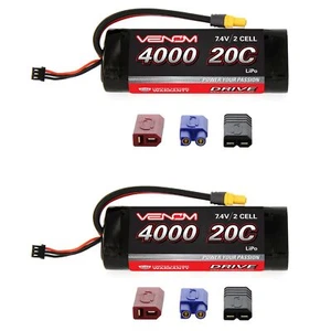 Venom 20C 2S 4000mAh 7.4V LiPo Battery for Tamiya Cars x2 Packs - Picture 1 of 3