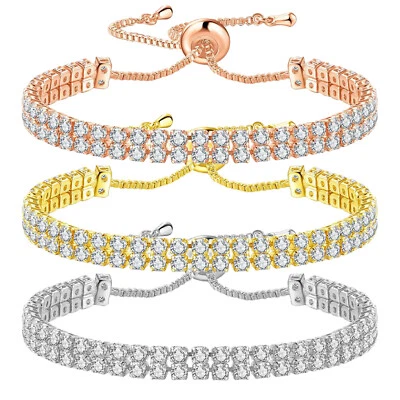Pulsera de tenis de circonita cúbica brillante de acero inoxidable con cadena ajustable para mujer Foto 1 de 4