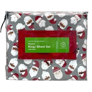 Martha Stewart Holiday Collection Dear Santa Cotton Flannel KING Sheet Set - NEW - Picture 1 of 4