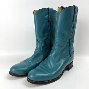 Stivali vintage Justin Roper donna 6,5 B pelle turchese verde acqua anni 90 MADE IN USA L3764 - Foto 1 di 6
