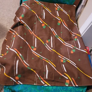 Fun MCM Fabric Geometric Lines and Splotches Brown with Orange & Green 40" x 44" - Picture 1 of 3