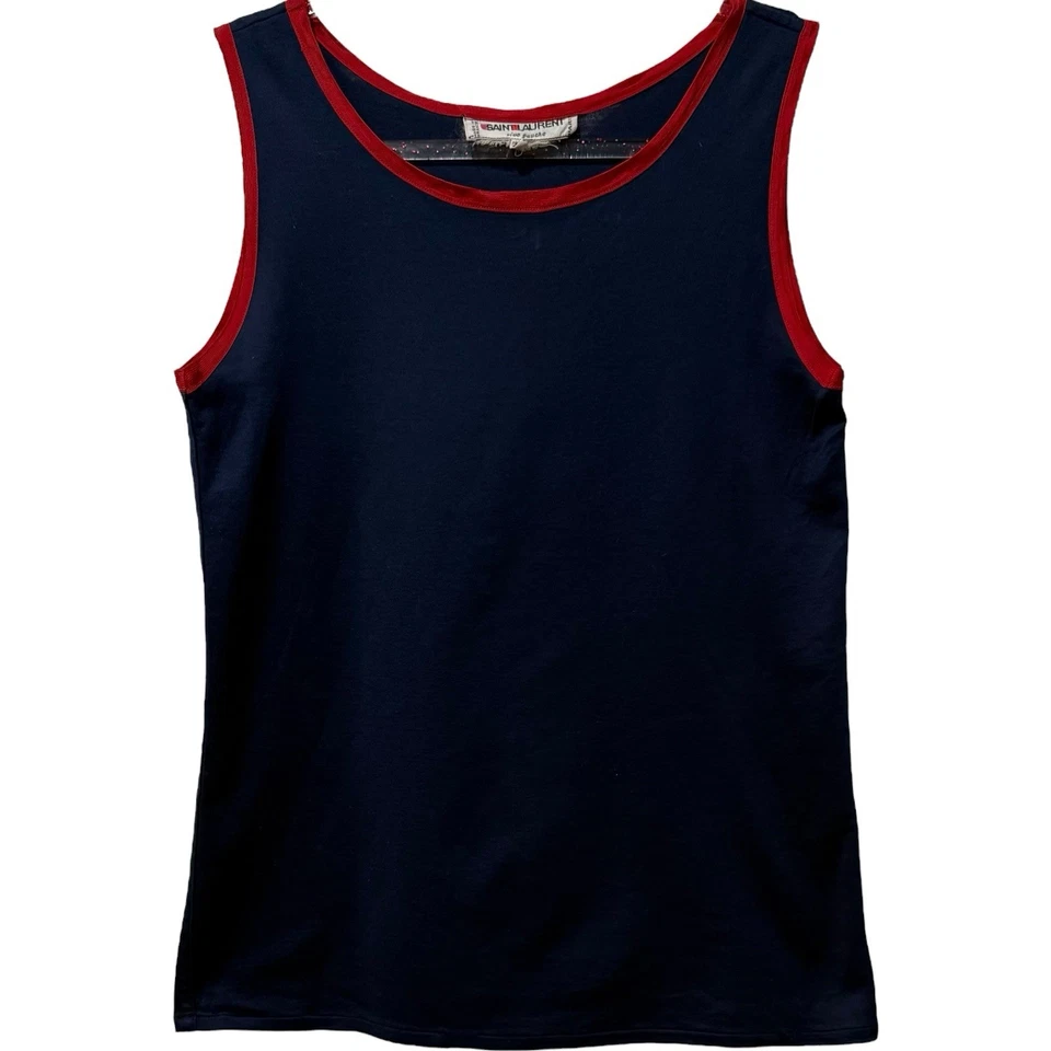 Rare YSL Saint Laurent Rive Gauche Paris Navy Tank Top France Iconic 80s 6 / 8 - Image 1 of 3