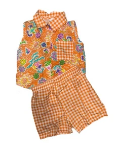 Vintage 80s/90s Orange and white gingham colorblock set 3T Okie Dokie - Picture 1 of 3