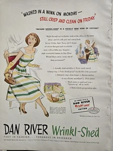 1951 Womens Dan River wrinkl-shed cotton Fabric Dress Vintage Fashion Ad  - Picture 1 of 1