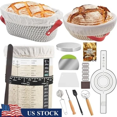 Kit de inicio de masa madre con cestas de banneton eslinga de silicona herramientas para hornear pan nuevo Foto 1 de 4