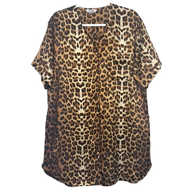 Camisa para dormir vintage Vanity Fair con estampado de leopardo satinado con botones talla L marrón it girl Foto 1 de 4