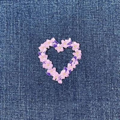 Flower Heart Applique Patch - Embroidered Purple Wreath Badge 1-7/8" (Iron On) - Image 1 of 2