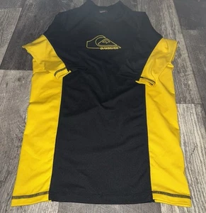 Quiksilver Shirt Mens Large Black Yellow Surfer Beach Sports Outdoor Pool Swim - Picture 1 of 5