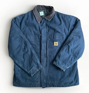 VTG Carhartt Chore Coat Jacket C26MDT Mens XL Blue Arctic Quilt Lined Distressed - Picture 1 of 8