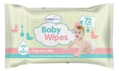 COTTON TREE Baby Cleaning Wipes Fragrance Free Kind & Gentle Super Soft Aloe Vera Chamomile
