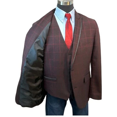 Chaleco Blazer 46L 2 piezas De Colección Int’l Concepts Borgoña Granate Púrpura Rojo Ventana Foto 1 de 4