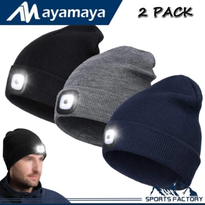 2Pack Unisex LED Beanie Hat Light Rechargeable Winter Warm Knitted Headlight Cap - Image 1 of 4