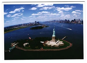Postcard Statue of Liberty Aerial View New York City NY Skyline Liberty Island - Picture 1 of 2