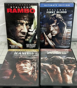 Lot of 4 Stallone: Rambo First Blood Part 1-2 Rambo 3 DVD Movies With Tall Case - Picture 1 of 10