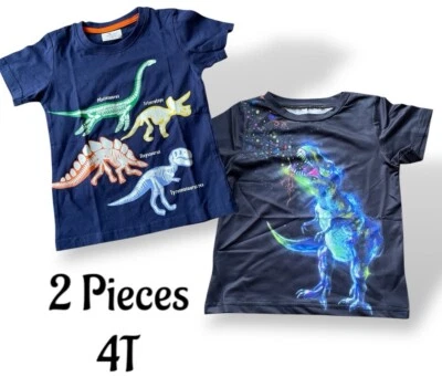 Cartoon Dinosaur Tee Shirt Lot of 2 Print Short Sleeve Crew Neck Size 3Y-4Y New - Image 1 of 4