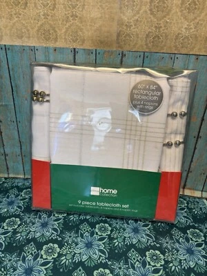 JC Penny Home collection White And Gold Fabric Table Cloth 60’’x84” Rectangle - Image 1 of 2