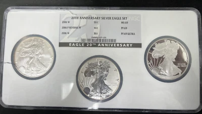 2006 American Silver Eagle 20th Annivers Set NGC MS/PF/Pf Ultra 69 Damaged Case - Image 1 of 4
