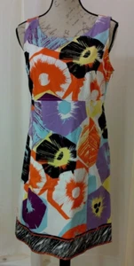 Tahari Size 10 Mindy Dress Solstice Orange Sleeveless Multicolor Lined - Picture 1 of 16
