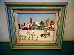 ORIGINAL H HARGROVE 8 X 10 WINTER FARM BARN PAINTING ON CANVAS SIGNED - Picture 1 of 5