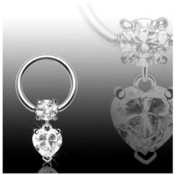 Cerchio con Palla Chiuso Trasparente Cuore Gemma Pendente Acciaio Chirugico CBR - Immagine 1 di 1