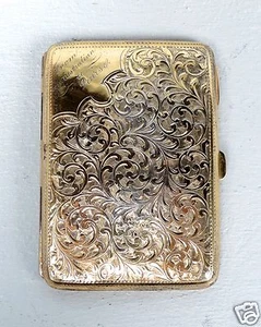 Cartera compacta inglesa dorada antigua de plata esterlina interior de cuero tarjeta de baile SL  - Imagen 1 de 12