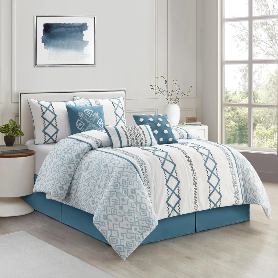 Nanshing Trina Embroidered 7-Piece Comforter Set Blue King