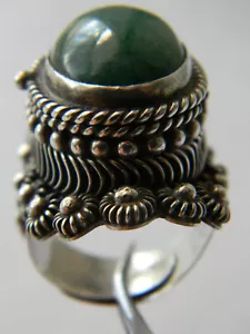 1960s Mexican Sterling Silver 925 Poison Ring Green Turquoise Adjustable - Picture 1 of 14