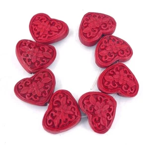 8 cuentas de corazón de flor tallada de cinabrio 15x19 mm - Imagen 1 de 4