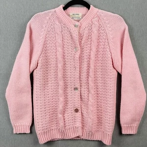 Vintage Fully Fashioned Cardigan Sweater Pink M 100% Virgin Acrylic Hand Loomed - Picture 1 of 12