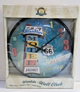 Retro Wall Clock ROUTE 66 HIGHWAY- GARAGE 30cm Metal & Glass Licensed blue - Foto 1 di 1