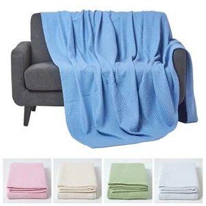 Organic Cotton Waffle Blanket/ Throw Blue, Pink, Green, Natural, White - Picture 1 of 28