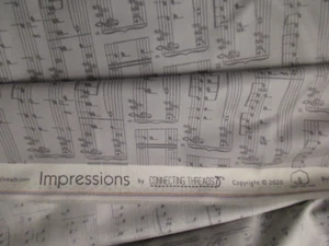 1 Yard New Cotton Fabric Gray Music Notes Impressions - Picture 1 of 3