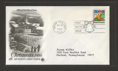 1986 US 22c Christmas FDC Snow Hill MD Artmaster Cover Scott #2245 - Image 1 of 2