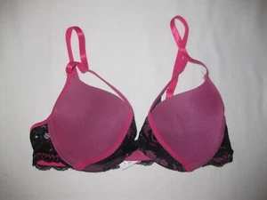 Shein mesh & lace lightly padded bra 34B 34C black & pink nip kawaii 80s retro - Picture 1 of 5