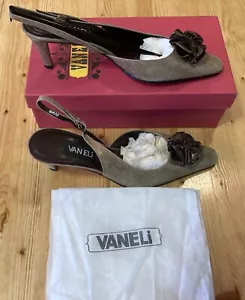 Vaneli Cipria Slingback Pump Shoes Womans Sz 9.5 Bronze Buckle Flower 3” Heel - Picture 1 of 8