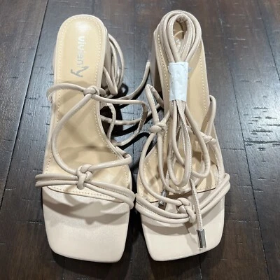 Женские босоножки на блочных каблуках на шнуровке с квадратным носком кожа на низком каблуке размер 8 - Изображение 1 из 4