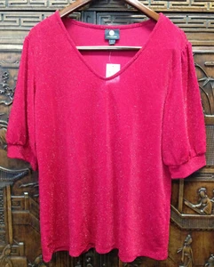 New JM Collection Women Puff-Sleeve Top, Red, Large - Picture 1 of 1