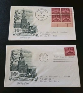 Independence Hall 10 Cent Plate Block/4 & Single First Day Of Issue 2 Env. #1044 - Picture 1 of 6