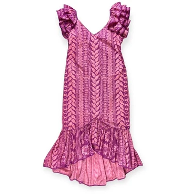 Mamo Howell Hawaii Women's Vintage Pink Purple Ruffle Sleeve Hem Dress - Image 1 of 4